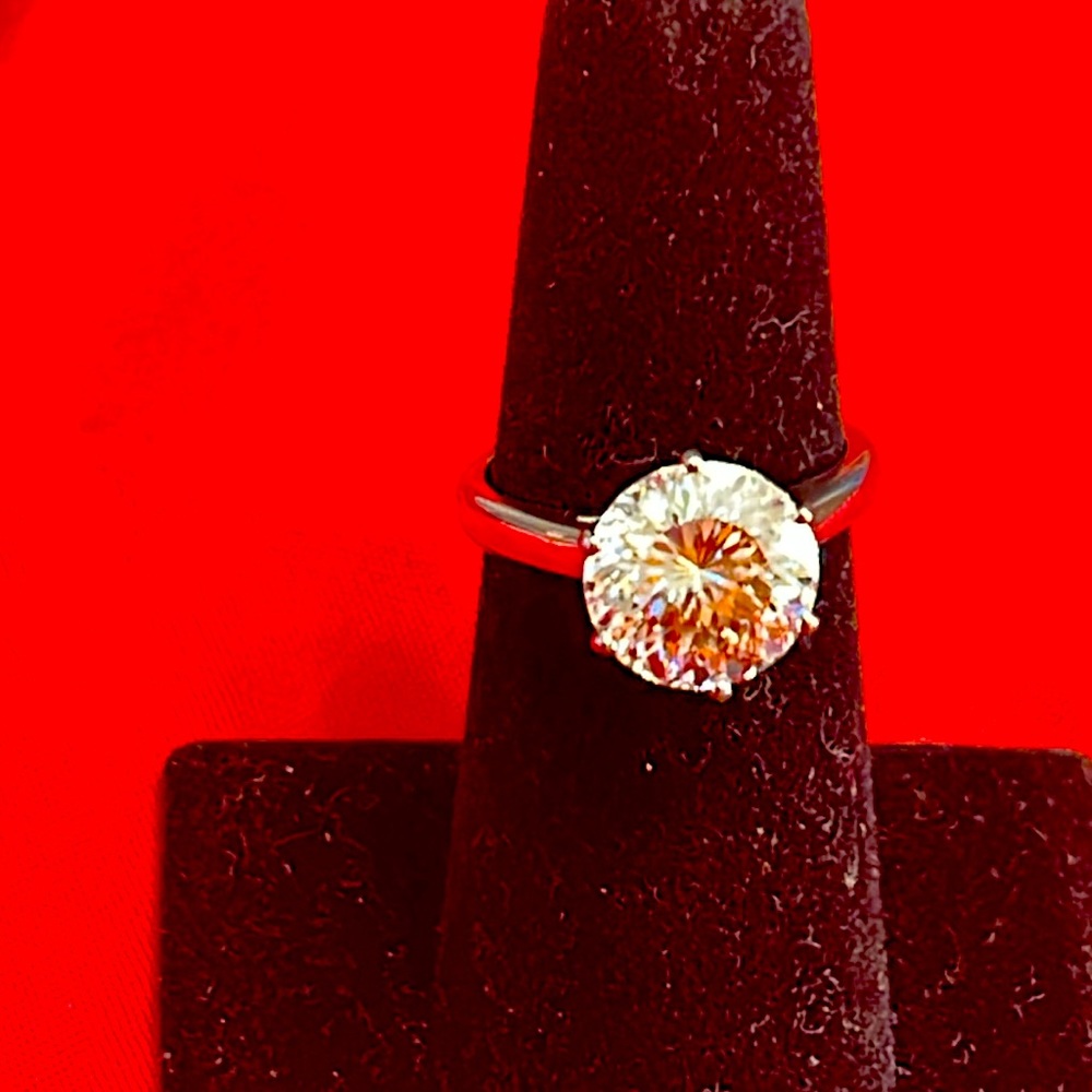Moissanite 5 ct ring set in platinum over SS.
